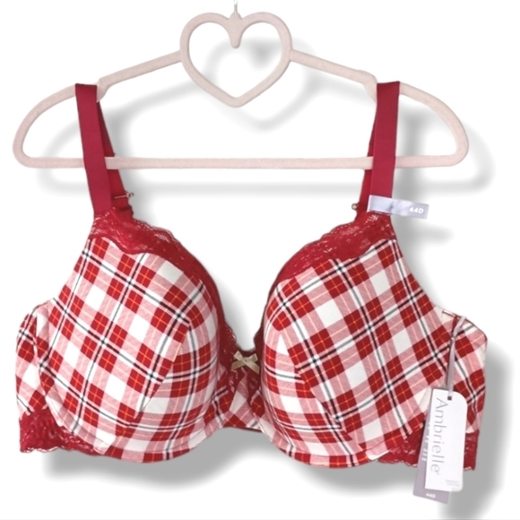 NWT Ambrielle Organic Cotton Demi Classic Racerback Red Plaid Bra - Picture 2 of 7